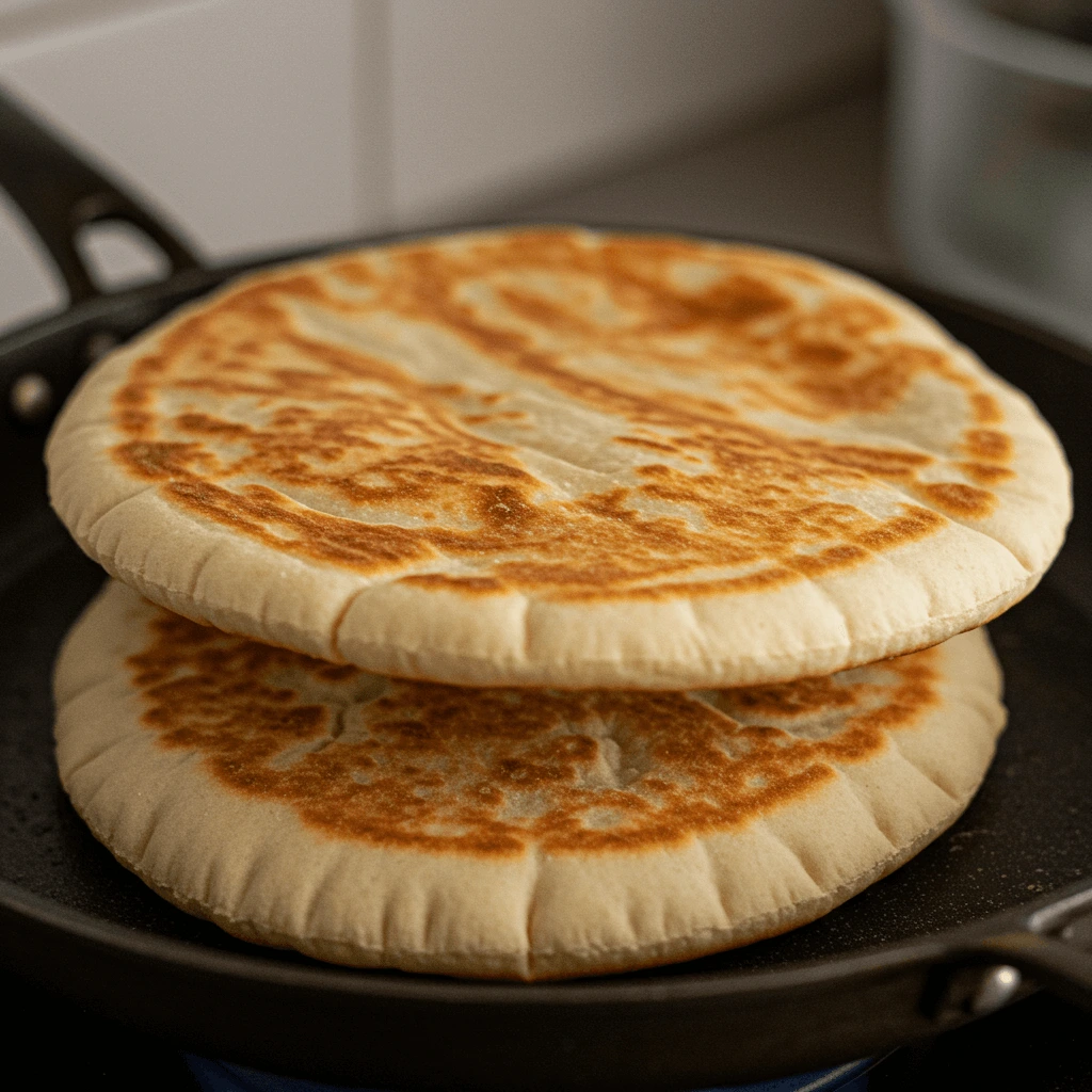 Pita-Brot pufft im Ofen auf, goldbraune Ränder – Rezept für Pita