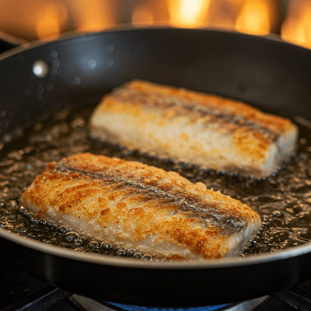 Frittierter Backfisch bei idealer Temperatur für ein perfektes Ergebnis.