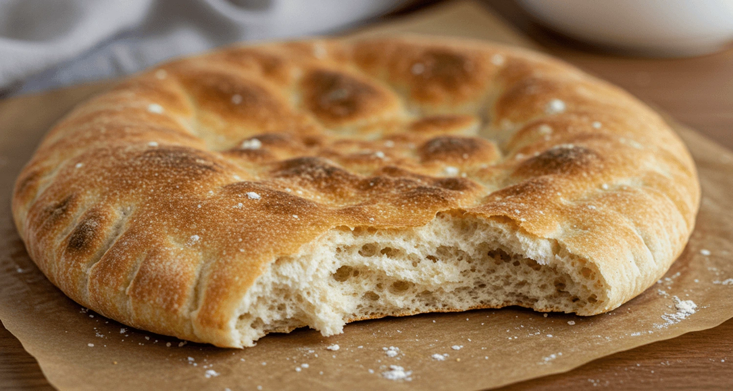 Frisch gebackenes Pita-Brot, goldenbraun und fluffig, direkt aus dem Ofen – Rezept für Pita.