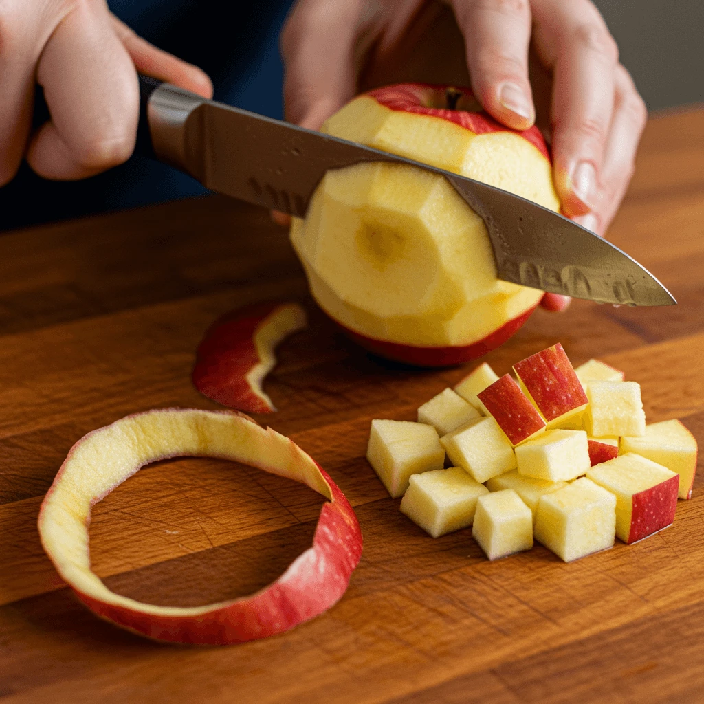 Äpfel schälen und schneiden für Kekse mit Apfel