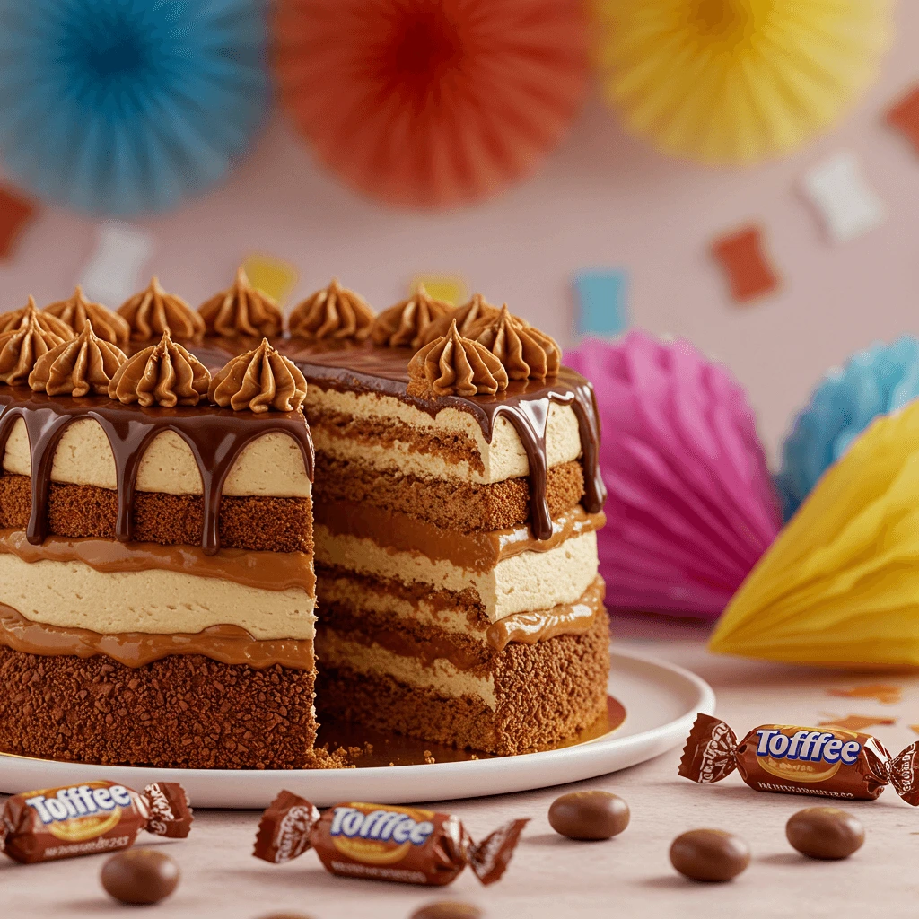 Toffifee Schichttorte Rezept – Eine hohe, geschichtete Toffifee Torte mit Schwamm und Karamellcreme