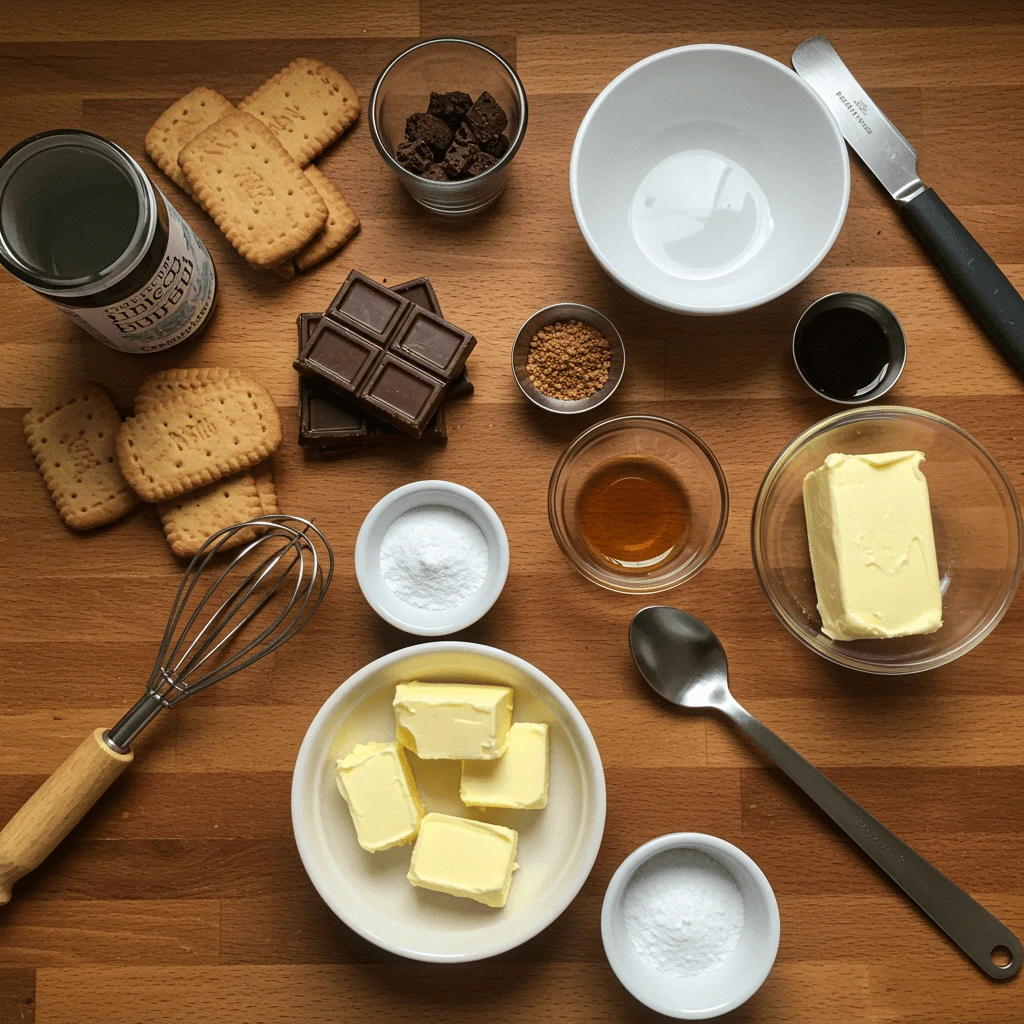 Zutaten für Kalter Hund Kuchen – Schokolade, Kekse und Butter