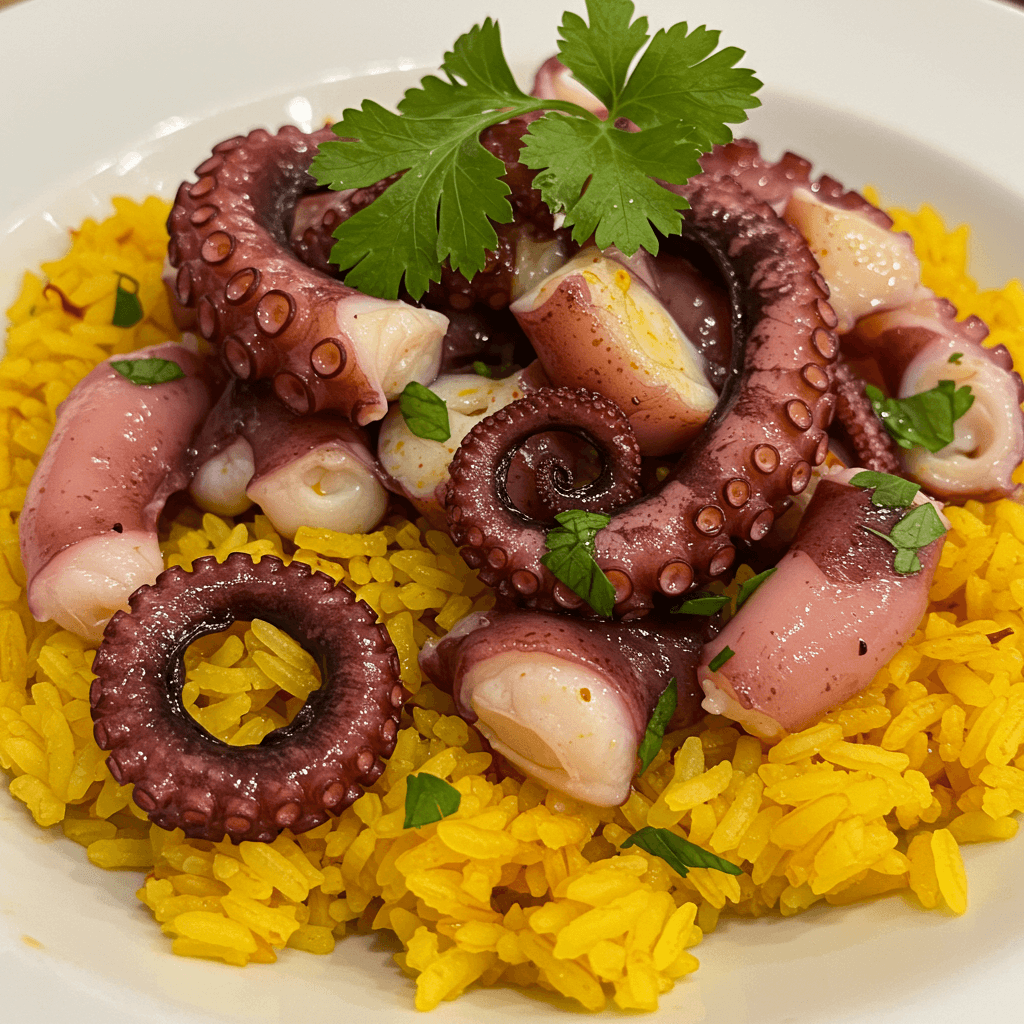 Pulpo Rezepte: Zarter Pulpo auf Safranreis mit frischen Kräutern