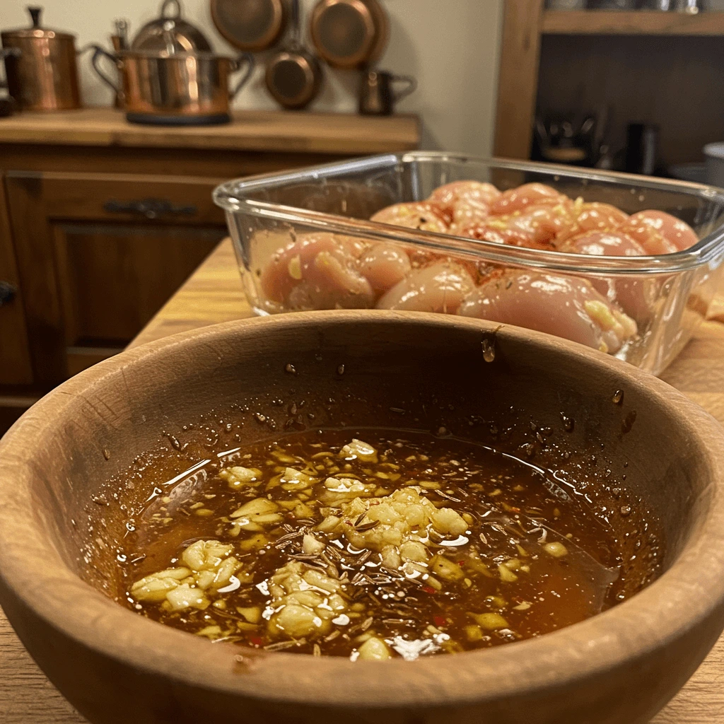 Hähnchen Marinade mit Honig zubereiten: Honig und Gewürze in einer Schüssel