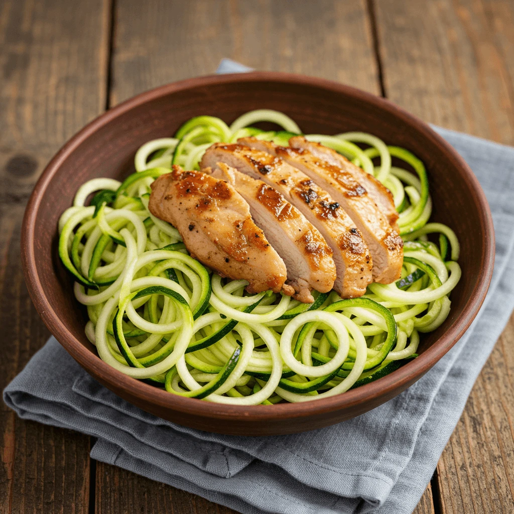 Zucchini-Nudeln mit Hähnchen, ein leichtes Louwen Diät Rezept