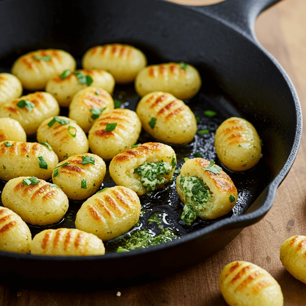 Knusprige Pfannen-Gnocchi mit geschmolzener Kräuterbutter und frischen Kräutern