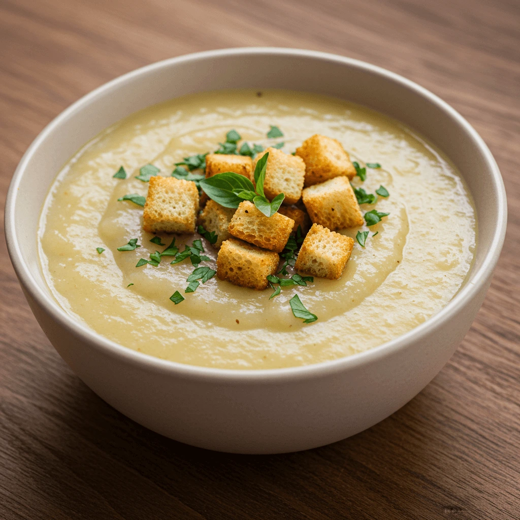 Hausgemachte cremige Kartoffelsuppe mit frischen Kräutern und Croutons - schnelle thermomix rezept mittagessen