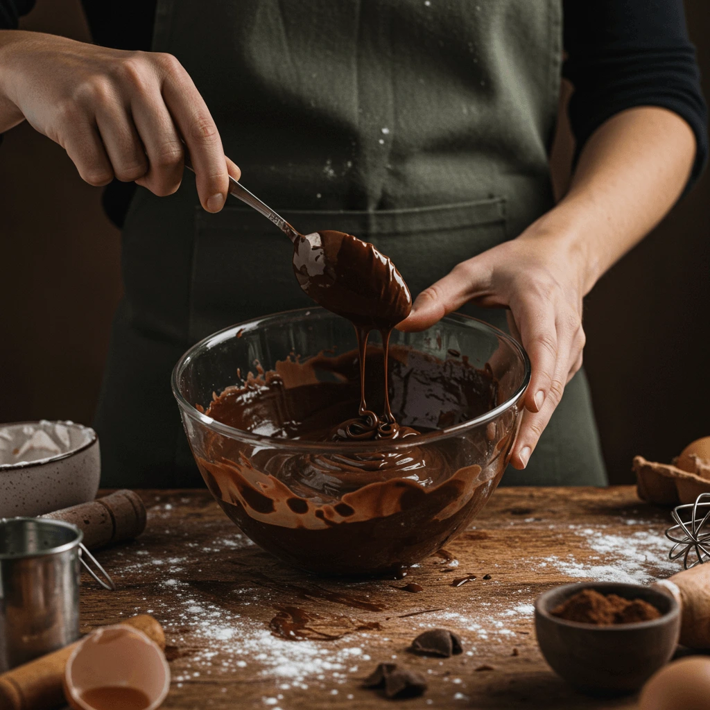 Kalter Hund Kuchen – Schokolade wird für den Kuchen gemischt