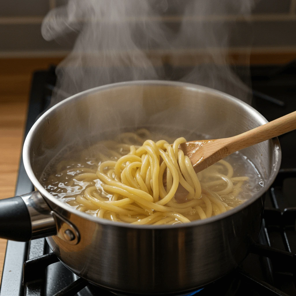 Pasta wird in einem Topf gekocht, um die perfekte Konsistenz zu erreichen.