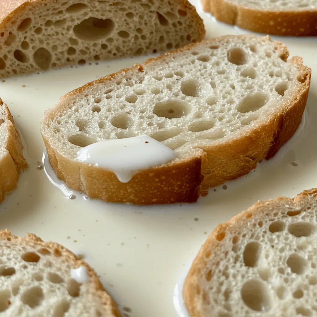 Brot für Scheiterhaufen in Milch-Ei-Mischung eingeweicht