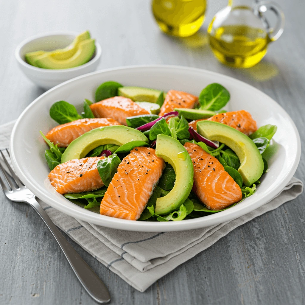 Avocado-Lachs-Salat mit frischen Zutaten, Teil der Louwen Diät Rezepte.