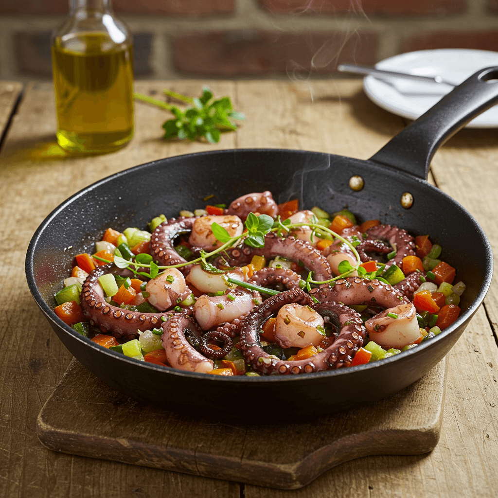 Pulpo mit saisonalem Gemüse, frisch und aromatisch