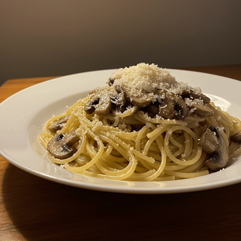 Schnelle Pasta Rezepte Wenig Zutaten: Spaghetti mit Pilzen und Parmesan