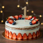 1. Geburtstag Torte – Selbstgemachte Torte mit frischen Früchten und einer '1' Dekoration