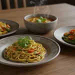 Eine Auswahl an Jamie Oliver Gerichten, darunter Pasta, Suppe und Gemüsepfanne – Rezepte von Jamie Oliver.