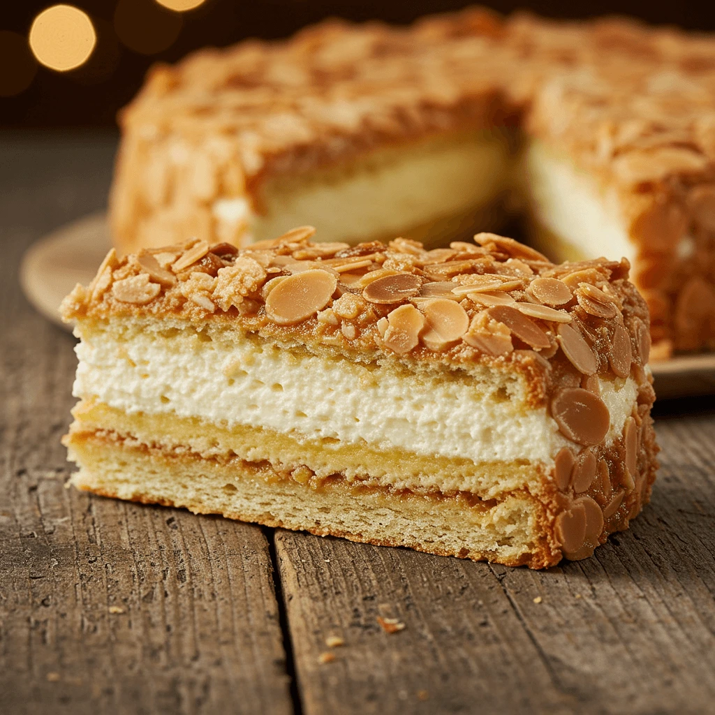 Bienenstich Rezept Landfrauen: Ein Stück Kuchen mit cremiger Füllung und Mandelkruste