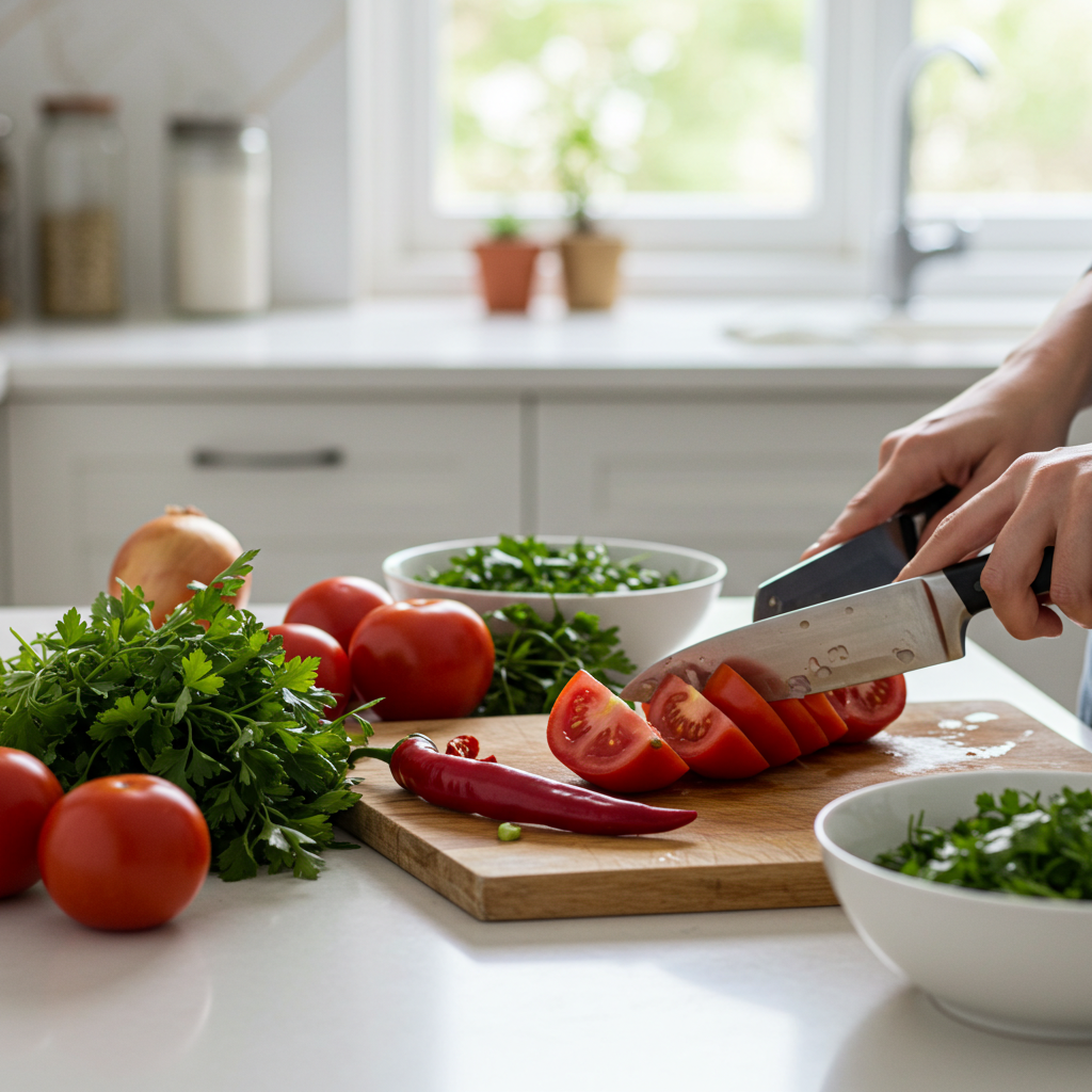 Zutaten für Ezme Salat vorbereiten