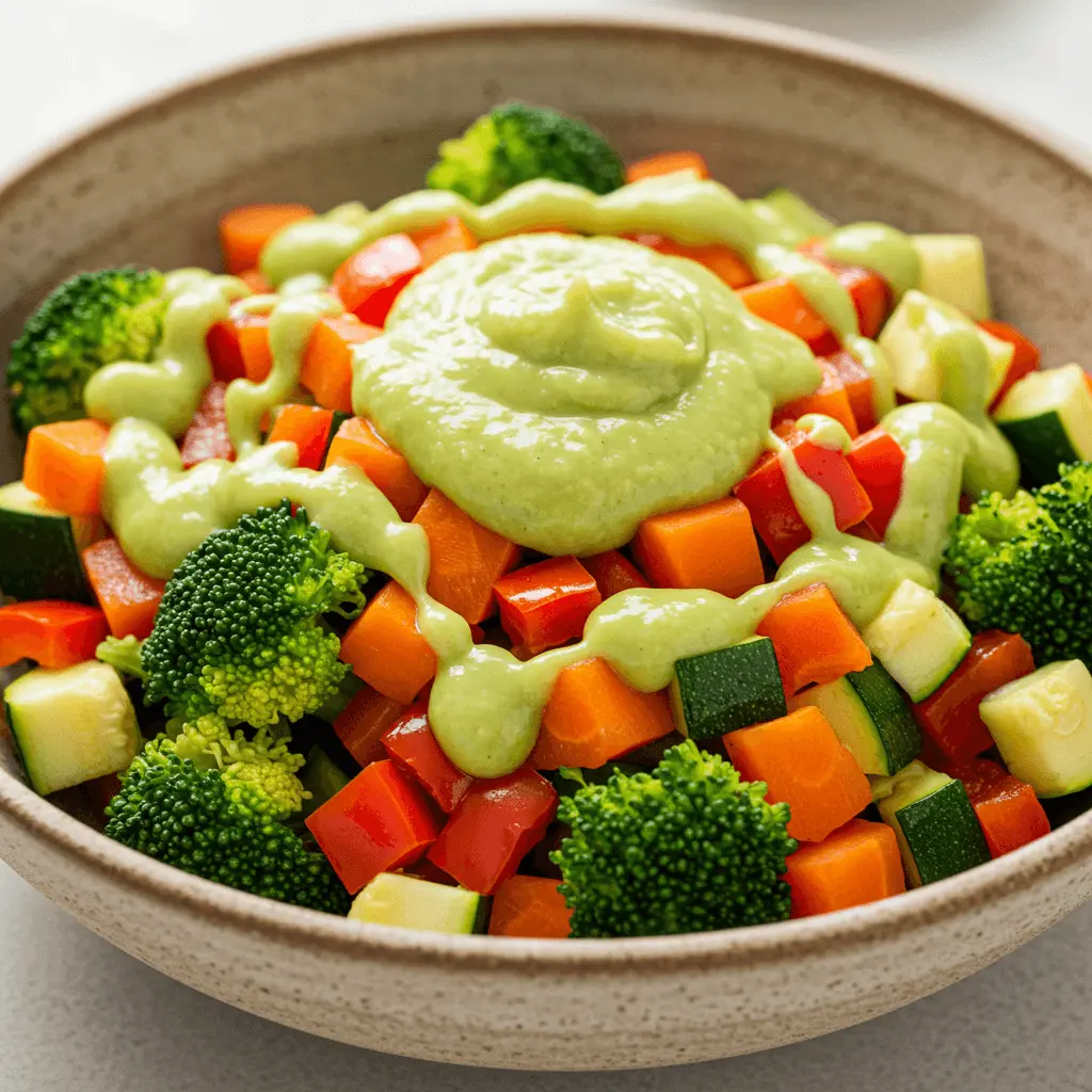 Paleo Gemüsepfanne mit Avocado-Dressing