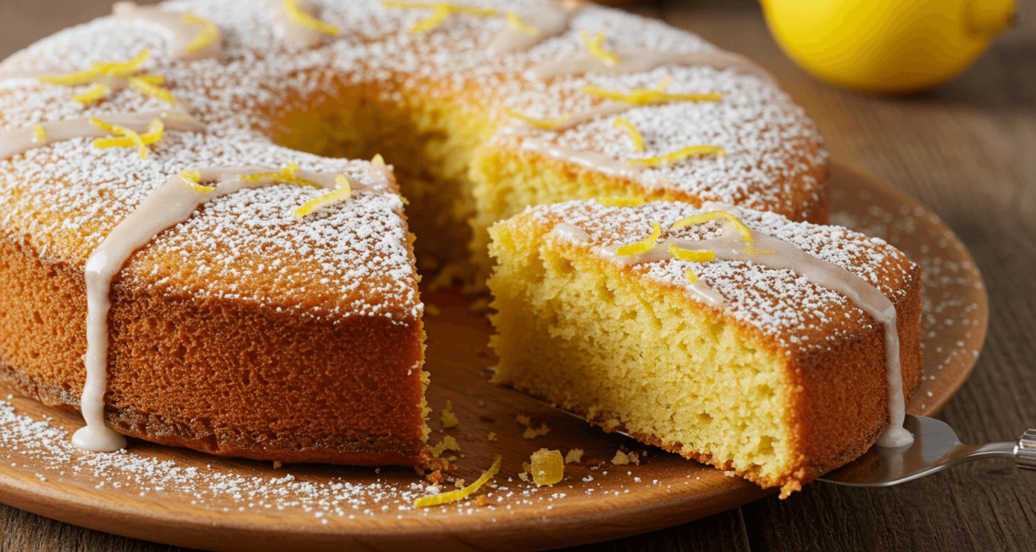 Zitronenkuchen altes Rezept – Ein köstlicher Zitronenkuchen mit Glasur und Zuckerguss, frisch und einladend.