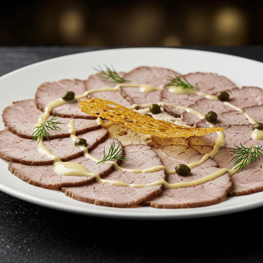 Vitello Tonnato Rezept Original Italienisch: Elegantes Anrichten von Vitello Tonnato mit Kapern und Kräutern