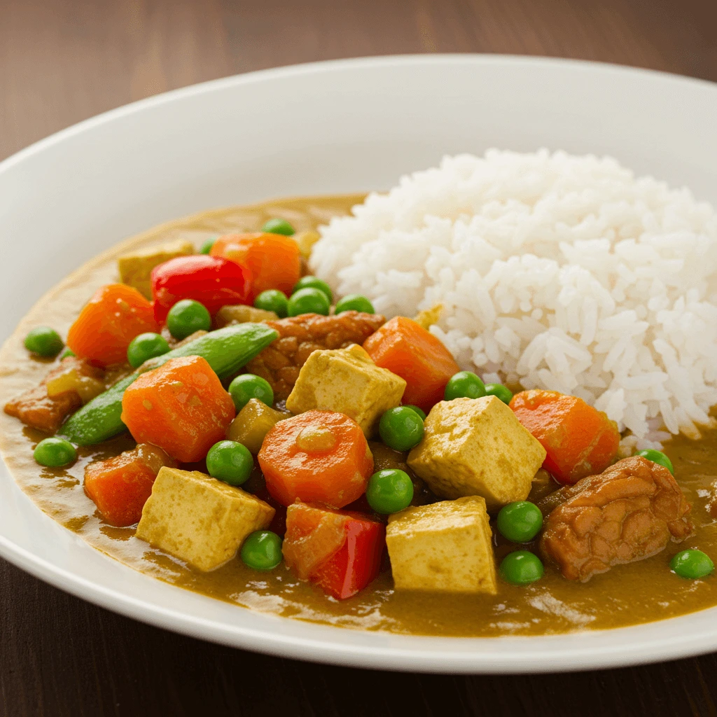 Vegetarisches Curry mit Tofu und Reis