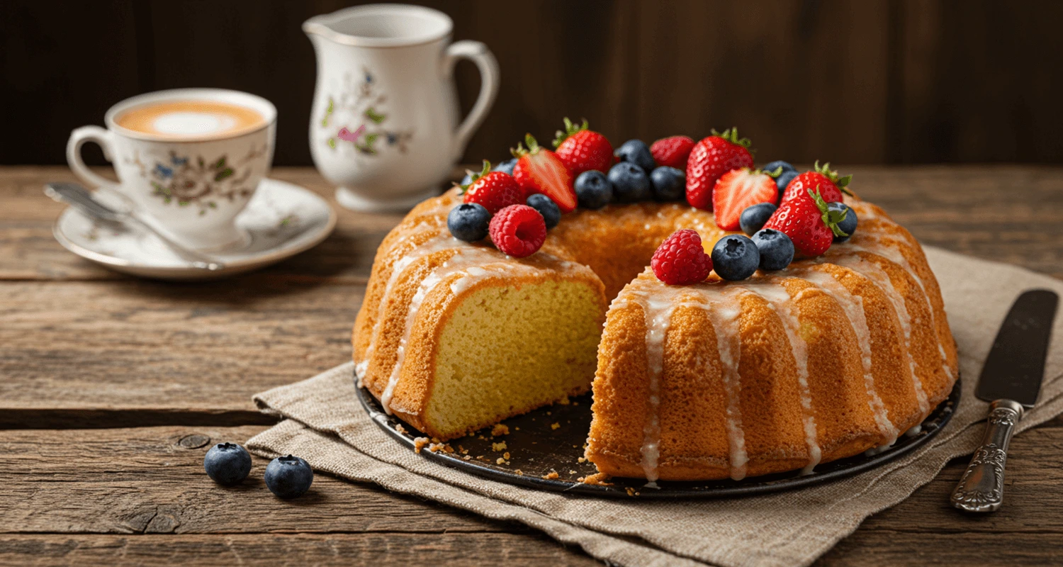 Saftiger Wunderkuchen auf einem rustikalen Holztisch.