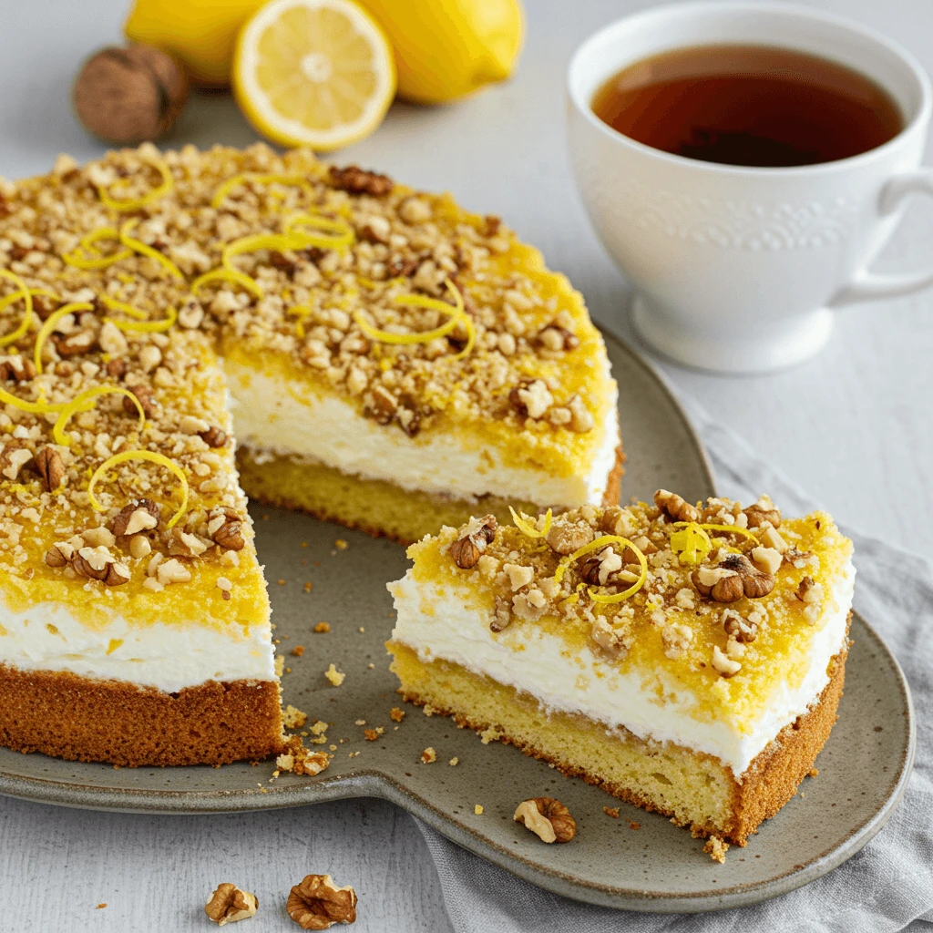 Zitronenkuchen altes Rezept mit Joghurt und Nüssen – Eine leckere Variation des Klassikers.