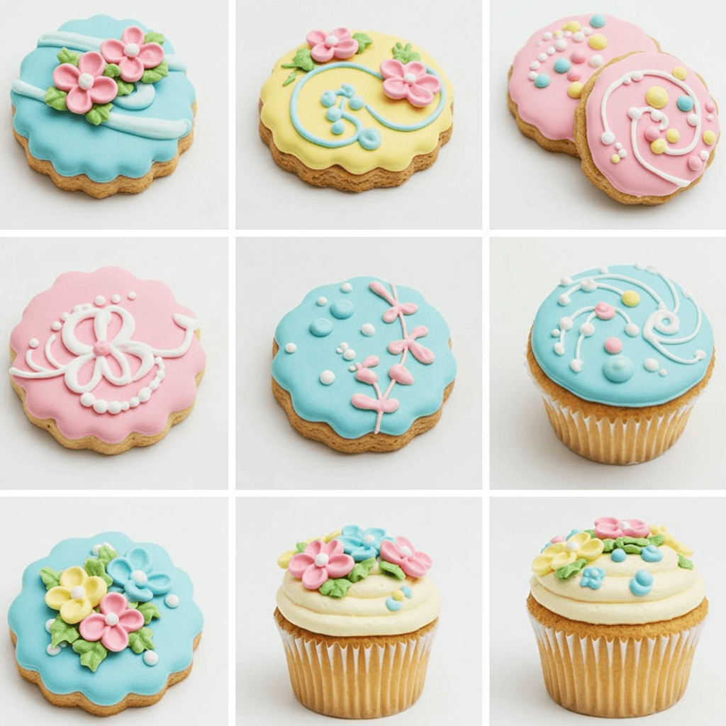 Bunte Glasuren aus Royal Icing auf Keksen, Kuchen und Cupcakes mit verspielten Designs