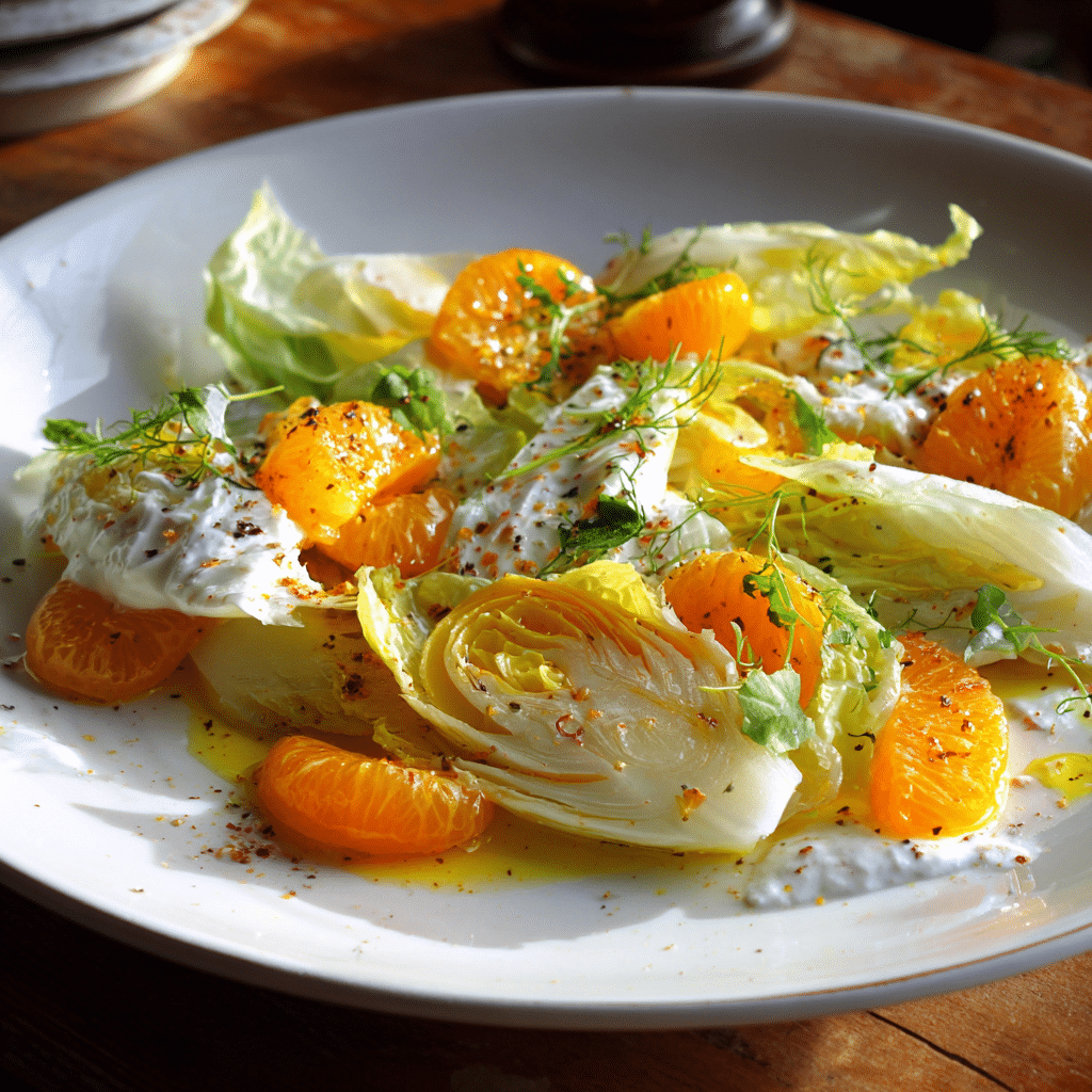 chicoree salat mit mandarinen in schale angerichtet