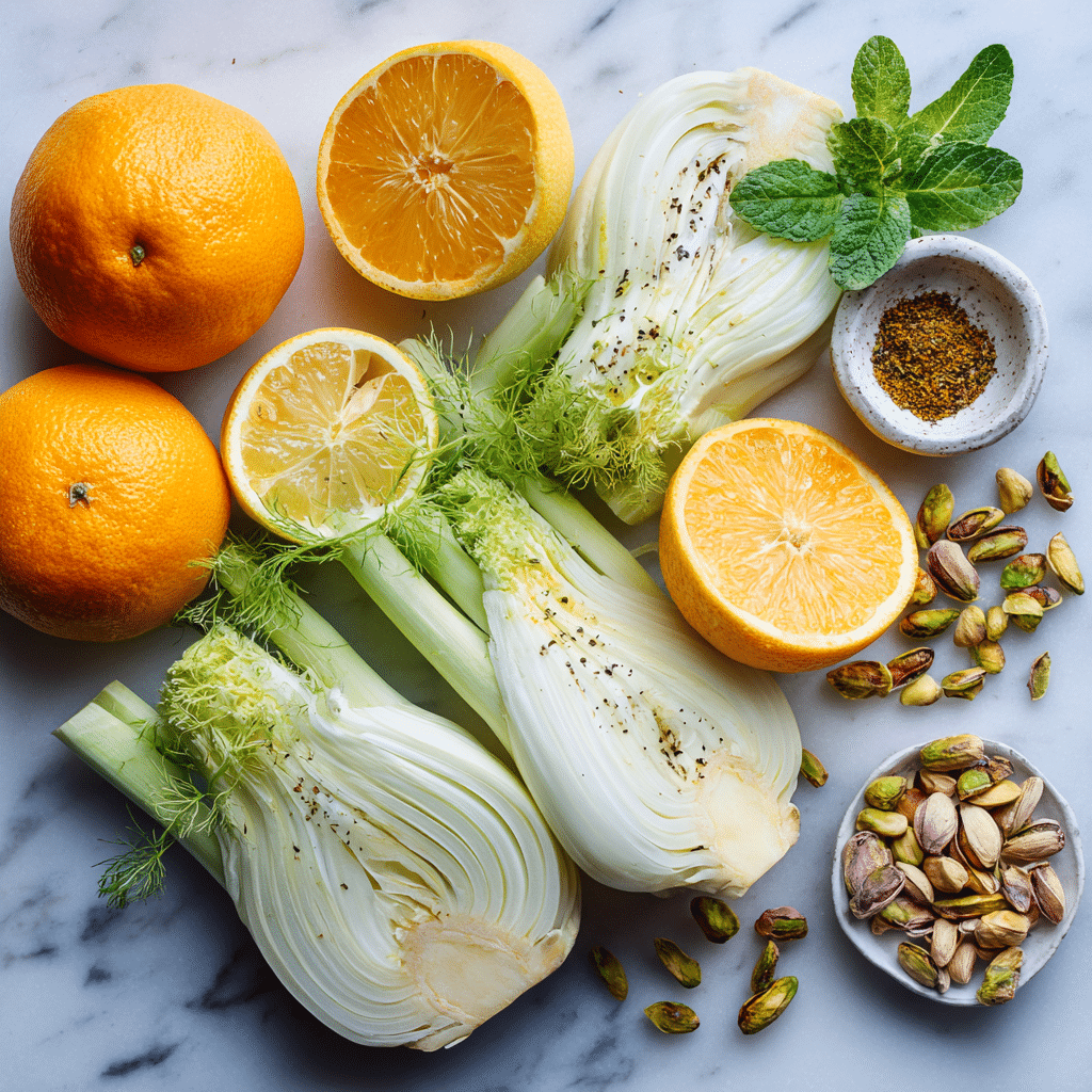 Zutaten für Fenchel Orangen Salat