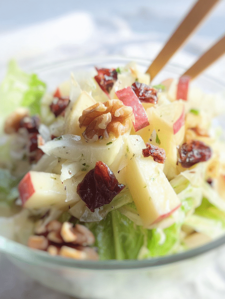 Chicorée Apfel Salat mit Rosinen, Käse und Walnüssen im Glas serviert